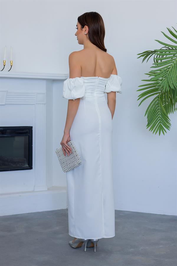 Pearl Embellished Pencil Dress - WHITE