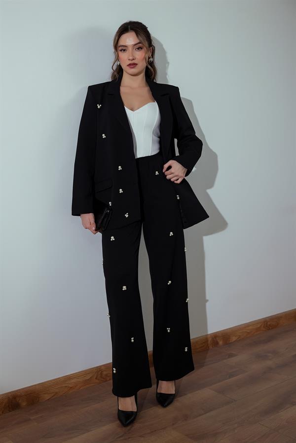 İncili Blazer Takım - SİYAH