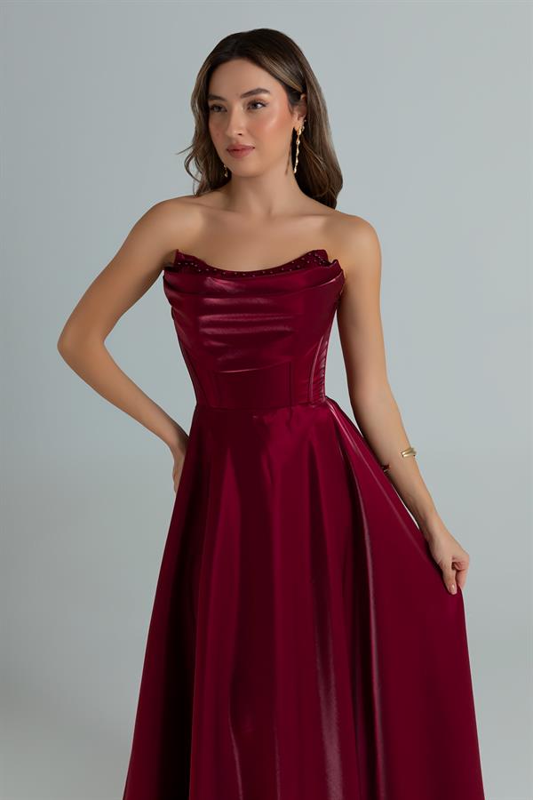 İncili Organze Abiye - BORDO