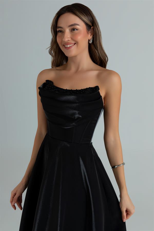 İncili Organze Abiye - SİYAH