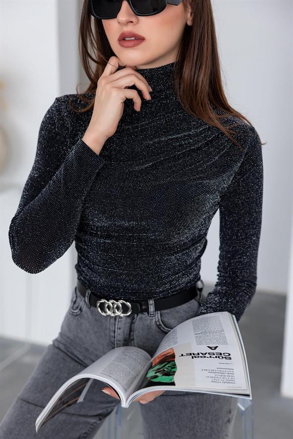Işıltılı Bluz - SİYAH