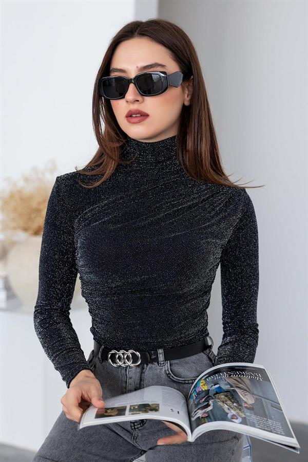 Işıltılı Bluz - SİYAH