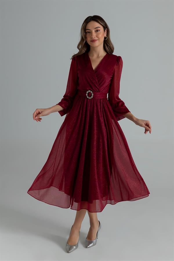 Işıltılı Gece Elbisesi - BORDO