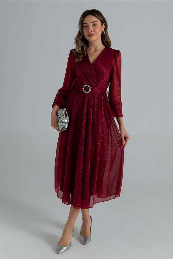 Işıltılı Gece Elbisesi - BORDO