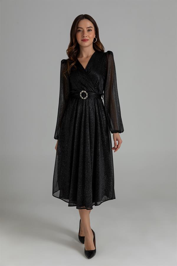 Işıltılı Gece Elbisesi - SİYAH