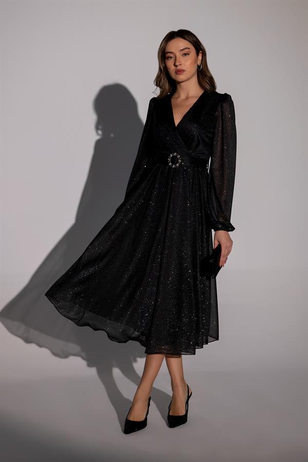 Işıltılı Gece Elbisesi - SİYAH