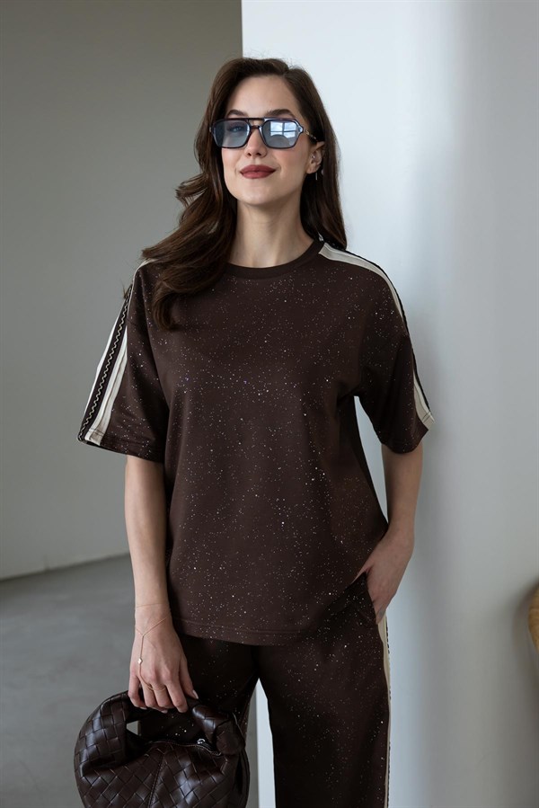 Işıltılı Modal Takım - KAHVERENGİ