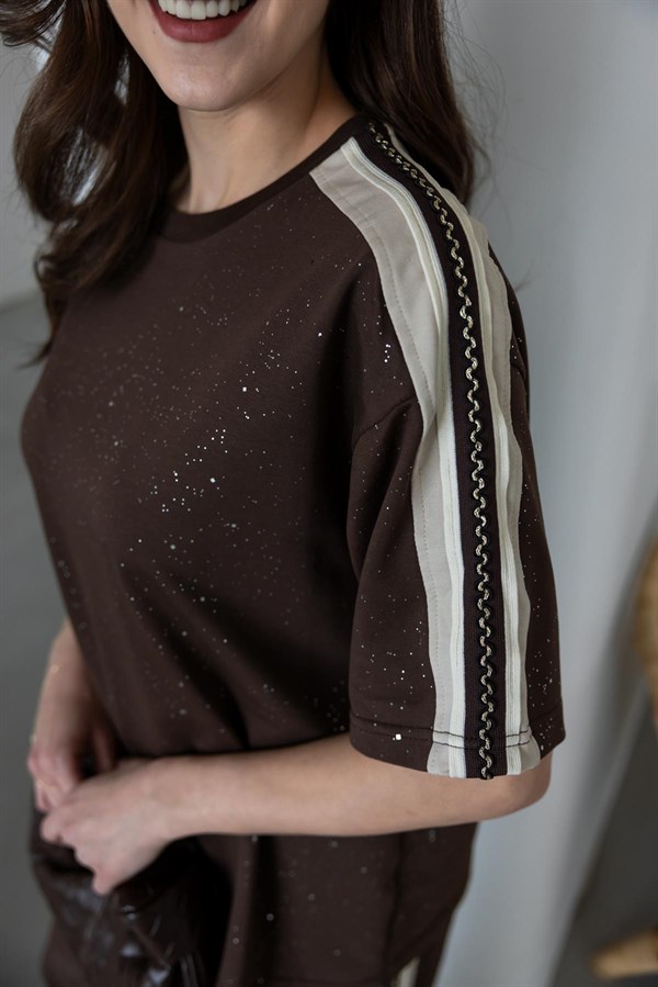 Işıltılı Modal Takım - KAHVERENGİ