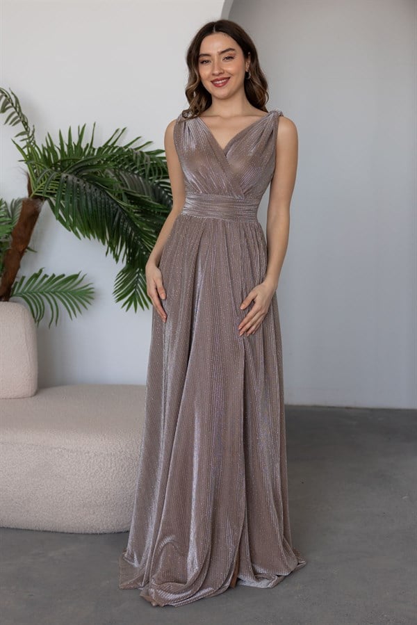 Işıltılı Uzun Abiye - BEJ