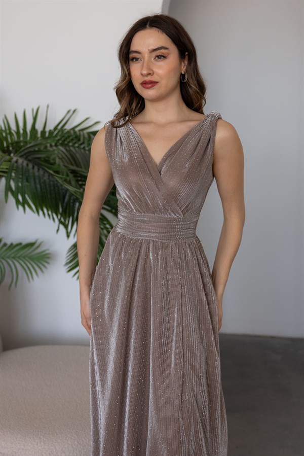 Işıltılı Uzun Abiye - BEJ