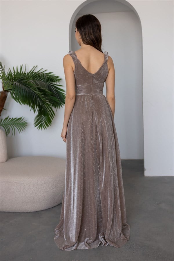 Işıltılı Uzun Abiye - BEJ