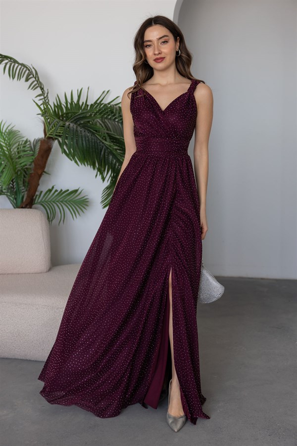 Işıltılı Uzun Abiye - BORDO