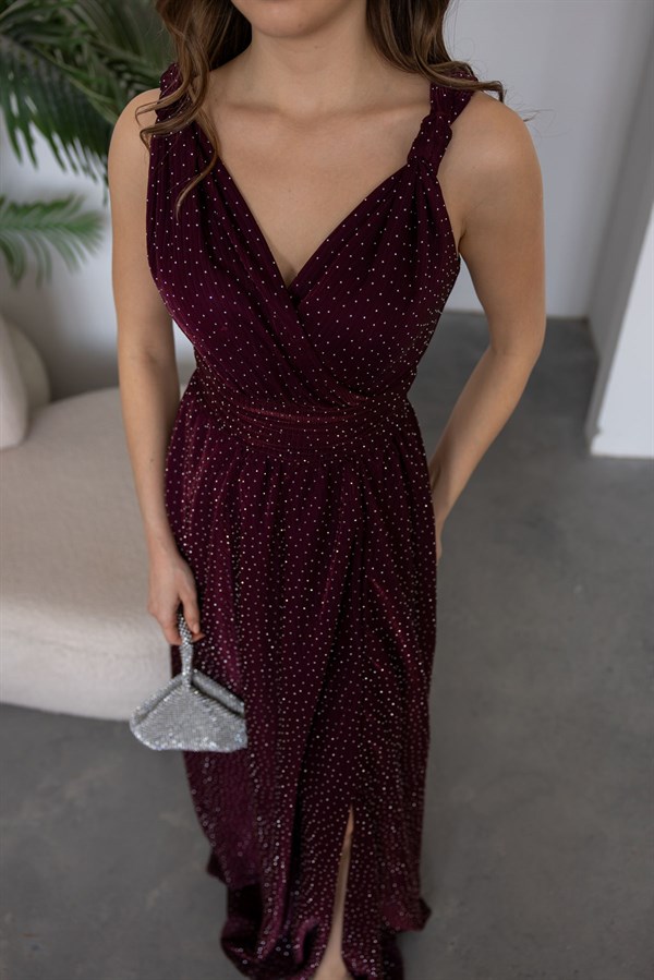 Işıltılı Uzun Abiye - BORDO