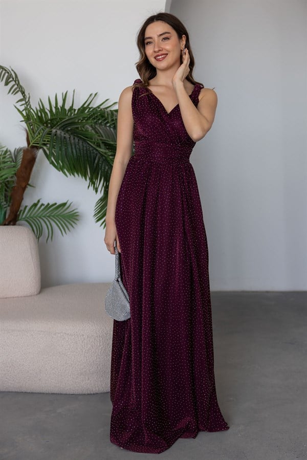 Işıltılı Uzun Abiye - BORDO