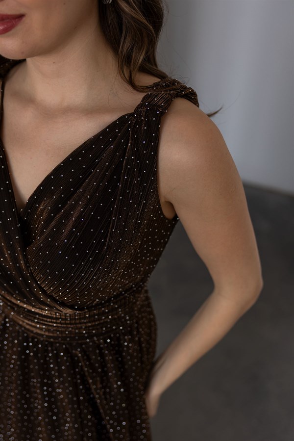 Işıltılı Uzun Abiye - KAHVERENGİ