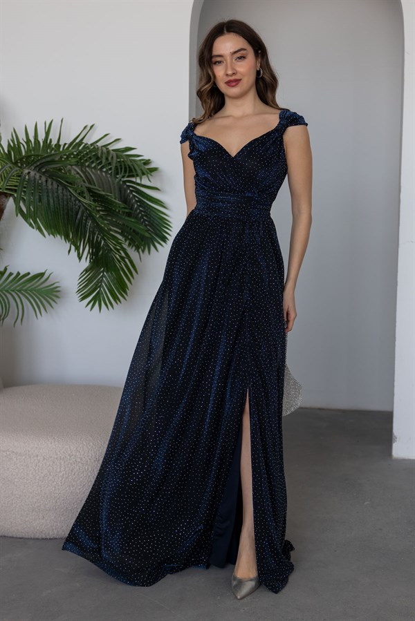 Işıltılı Uzun Abiye - LACİVERT