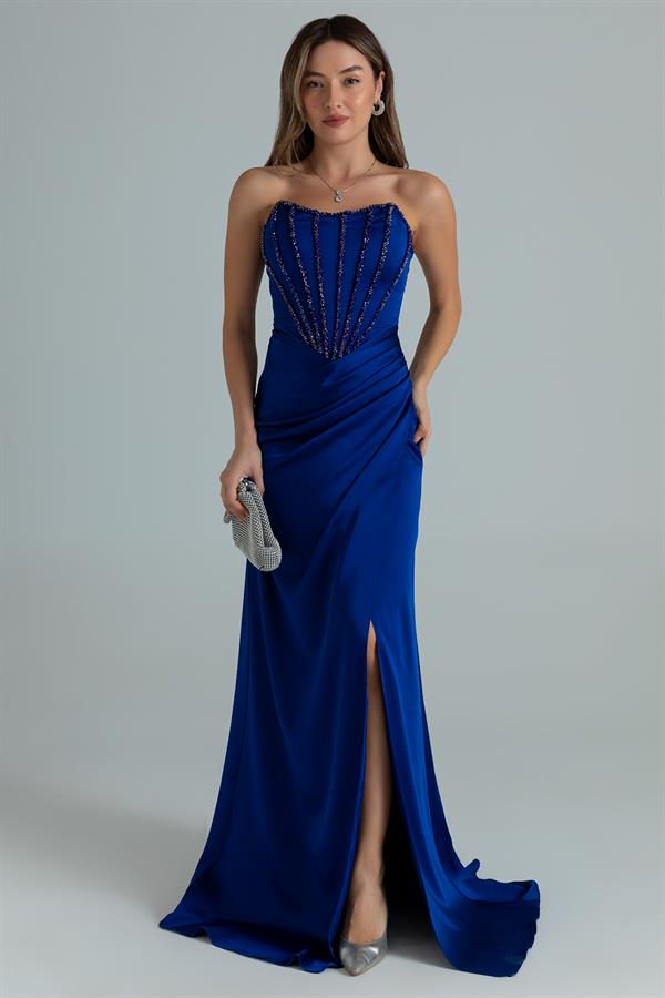 İşlemeli Saten Anvelop Abiye - SAKS