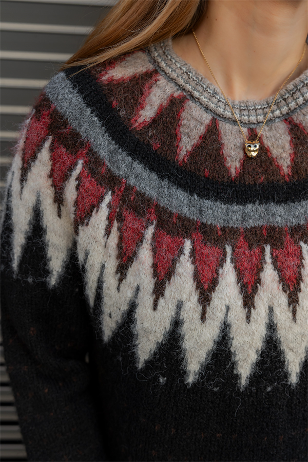 Jakarlı Etnik Desen Kazak - SİYAH