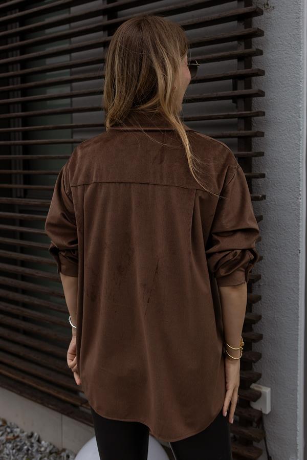 Kadife Gömlek - KAHVERENGİ