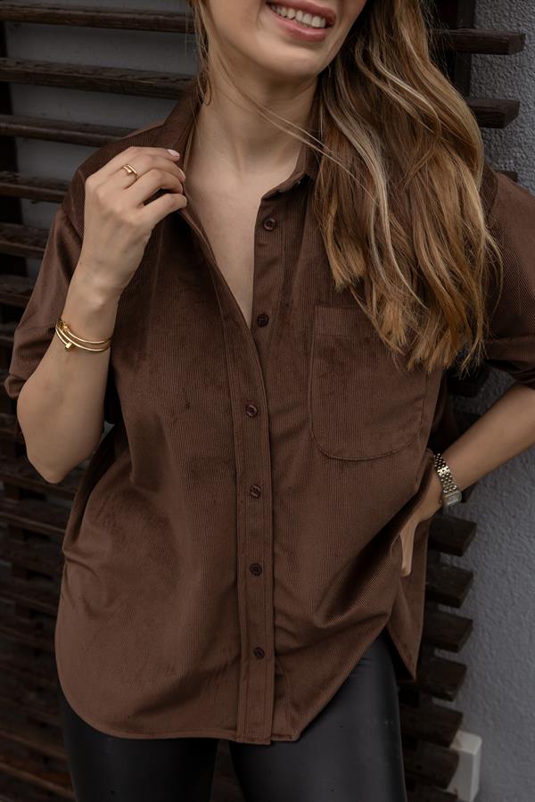 Kadife Gömlek - KAHVERENGİ