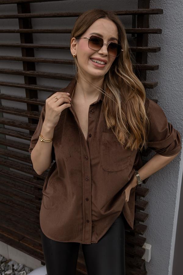 Kadife Gömlek - KAHVERENGİ