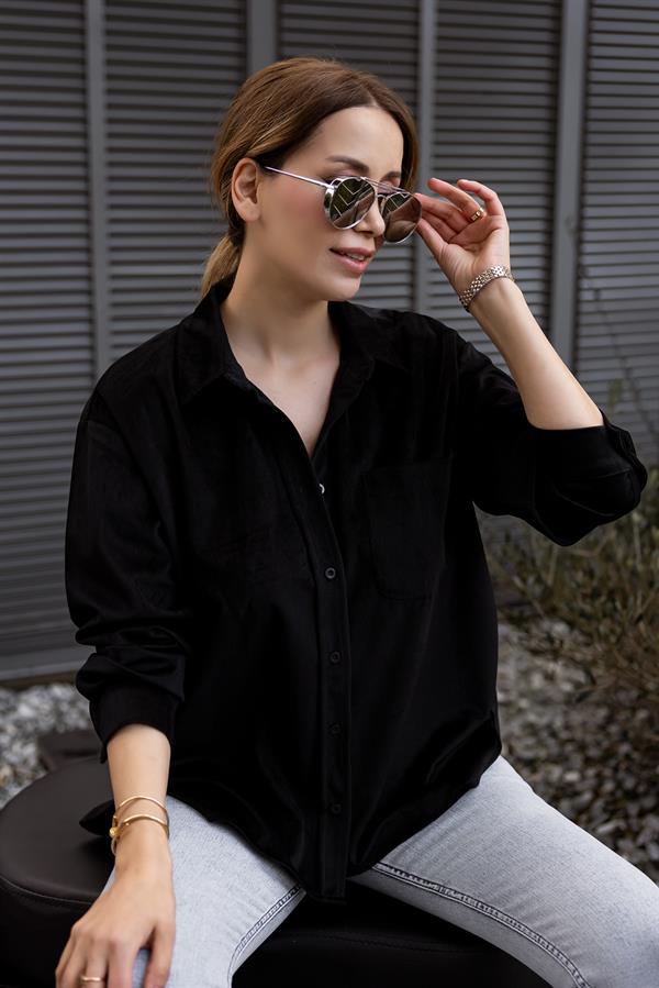 Kadife Gömlek - SİYAH