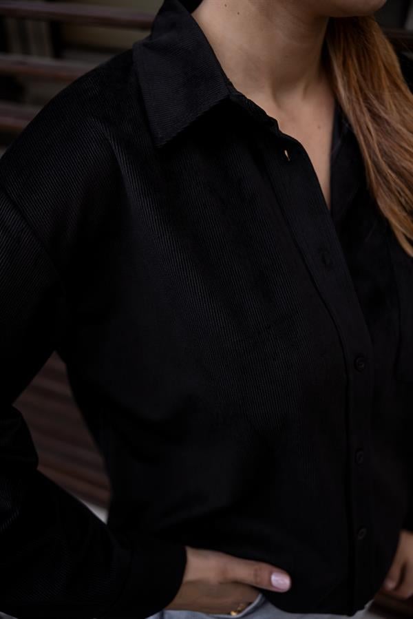 Kadife Gömlek - SİYAH