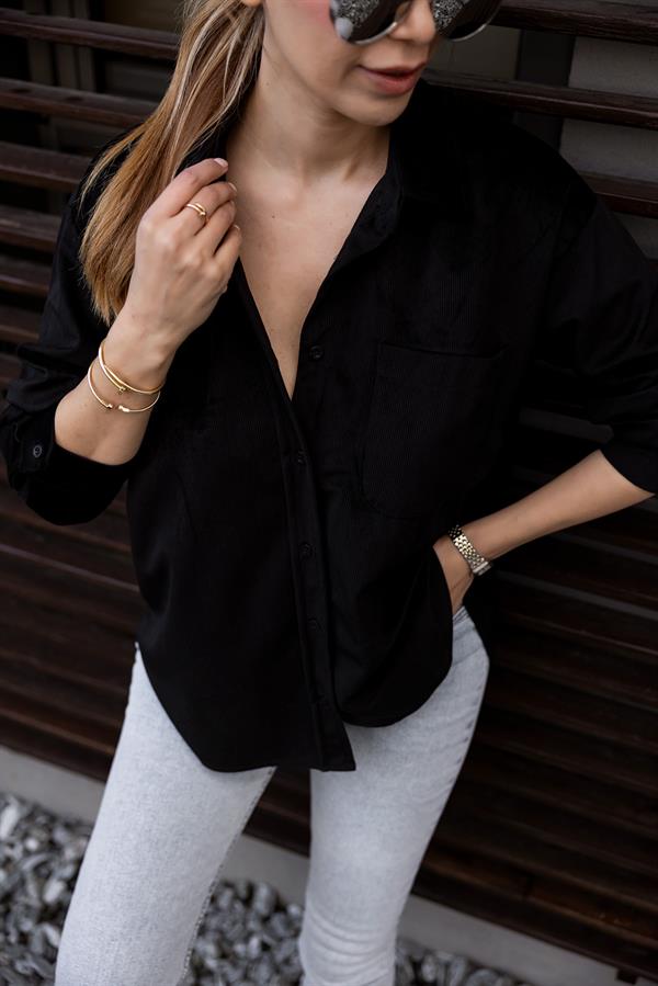 Kadife Gömlek - SİYAH