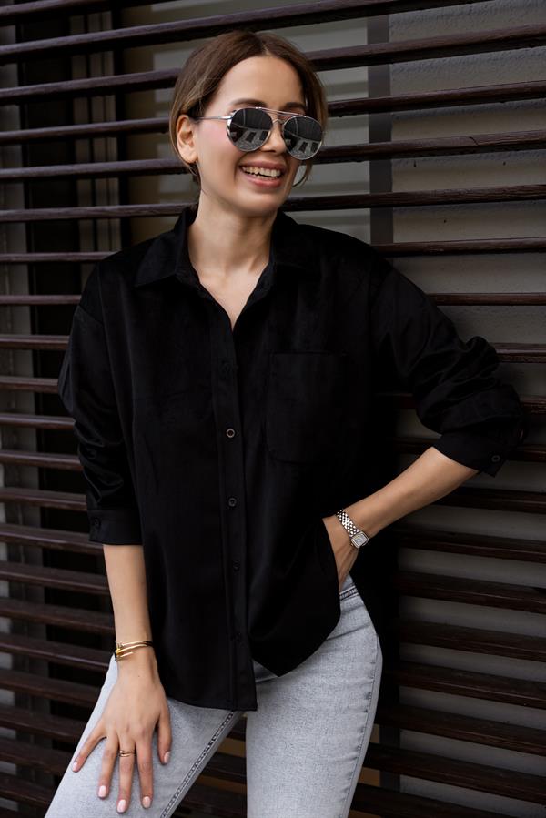 Kadife Gömlek - SİYAH