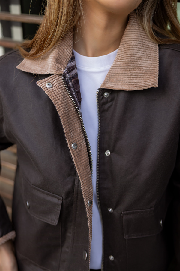 Kadife Yaka Dokulu Ceket - KAHVERENGİ