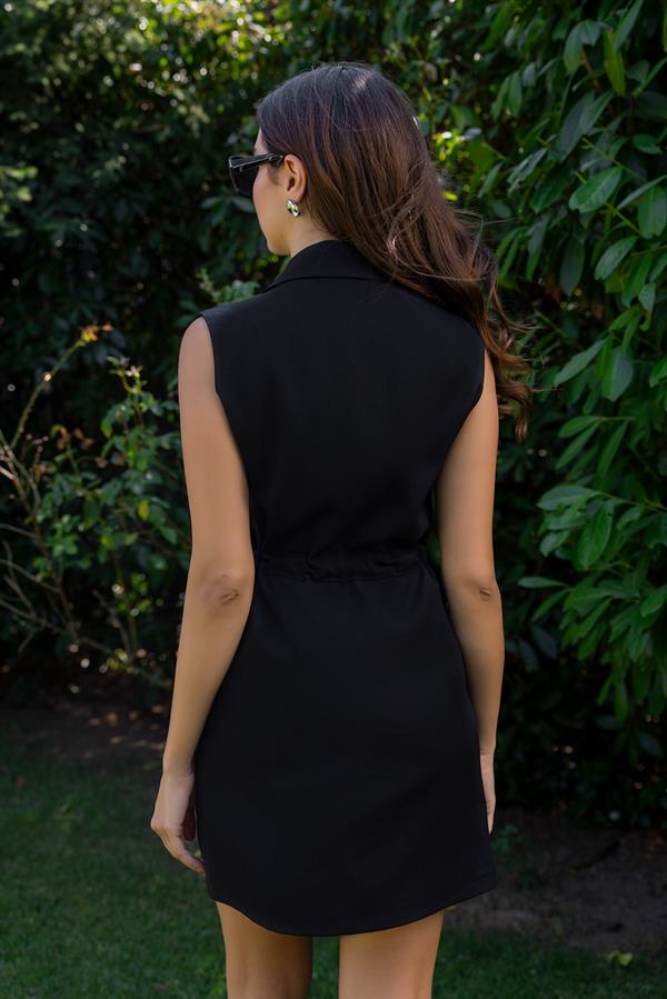 Kapak Cepli Mini Elbise - SİYAH