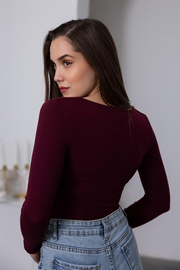 Square Neck Blouse - Burgundy