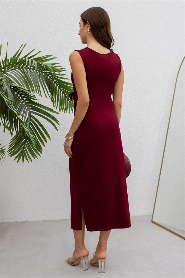 Kare Yaka Modal Elbise - BORDO