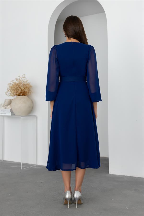 Kare Yaka Şifon Elbise - SAKS