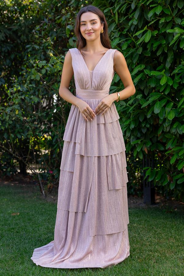 Katlı Simli Abiye - GOLD
