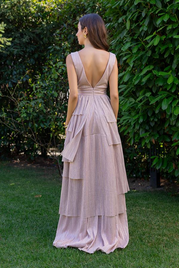 Katlı Simli Abiye - GOLD