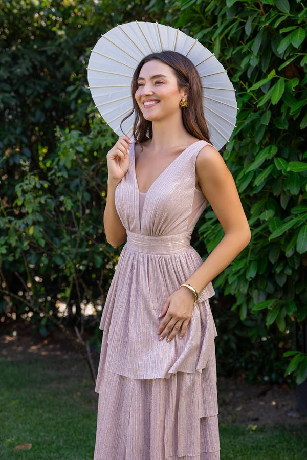 Katlı Simli Abiye - GOLD