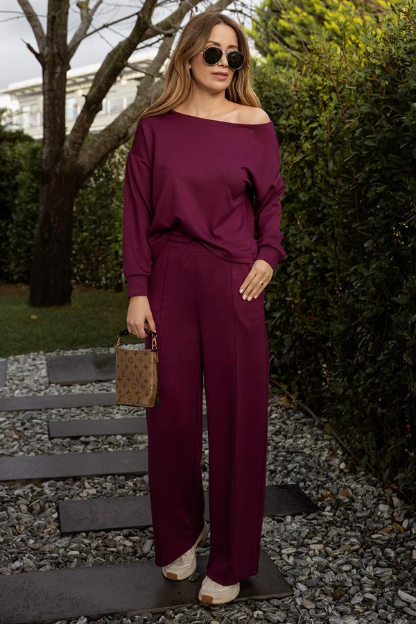 Kayık Yakalı Modal Takım - BORDO