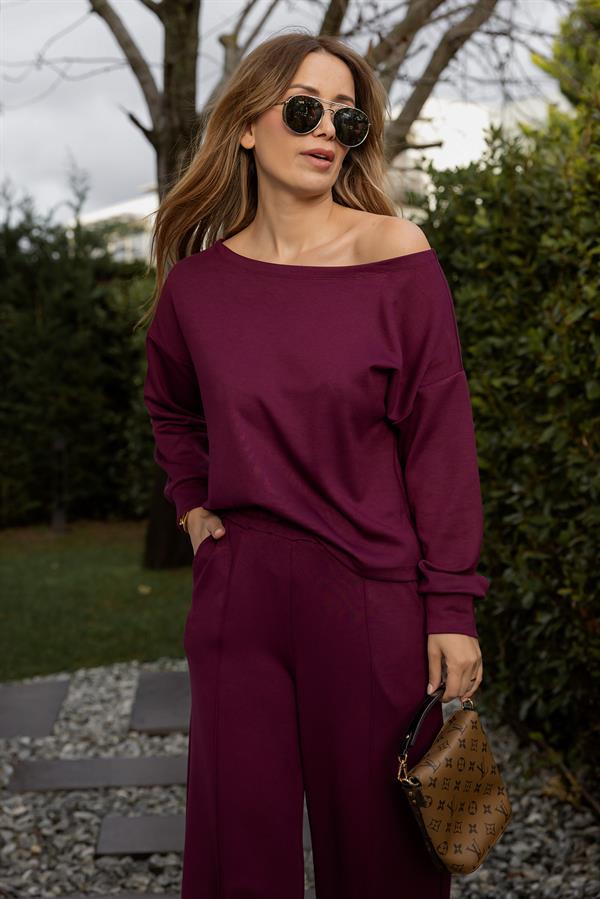 Kayık Yakalı Modal Takım - BORDO