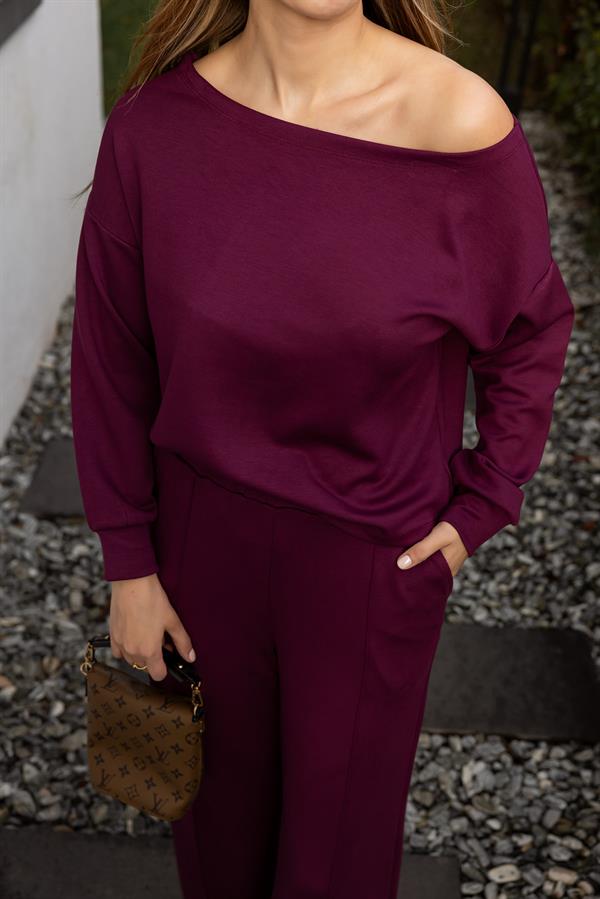 Kayık Yakalı Modal Takım - BORDO