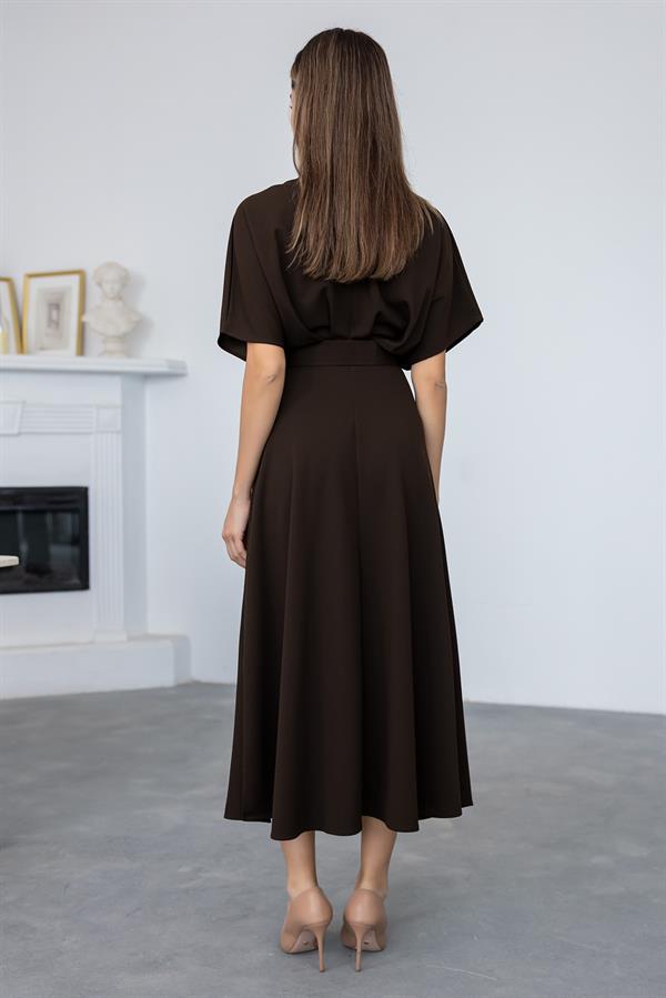Kemerli Esnek Elbise - KAHVERENGİ