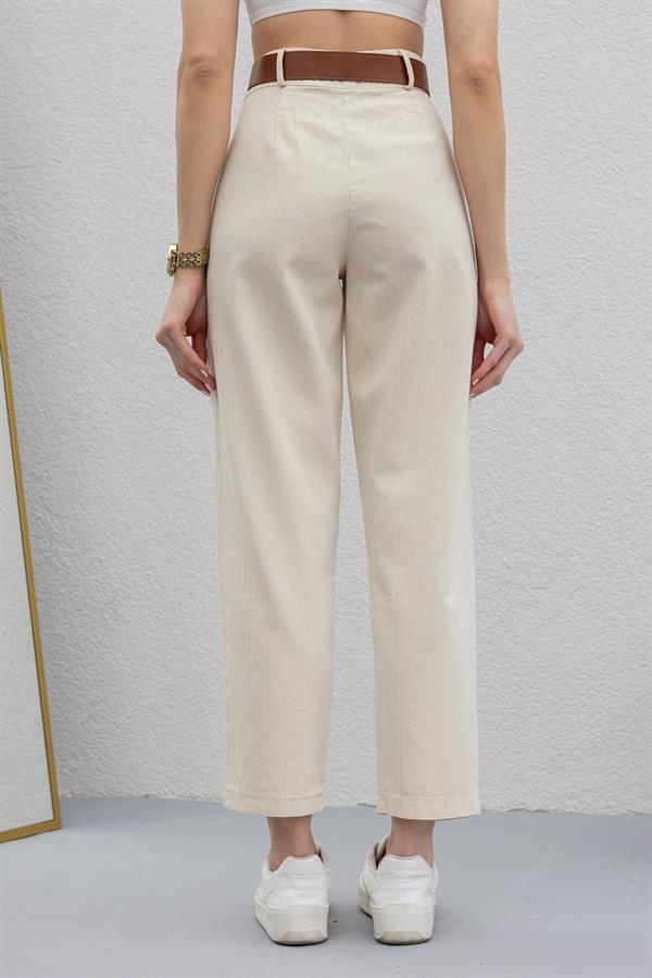 Belted Tapered Trousers - BEIGE