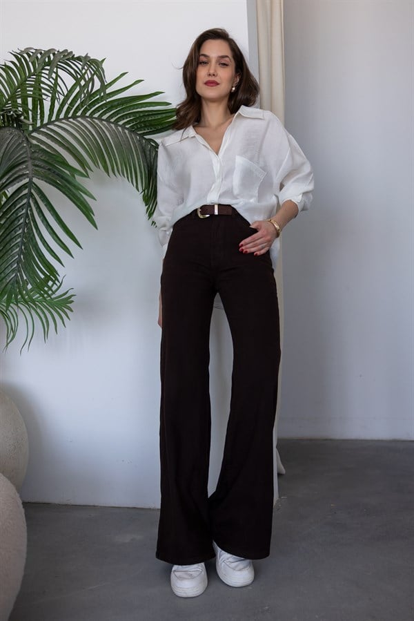 Kemerli Jean Pantolon - KAHVERENGİ