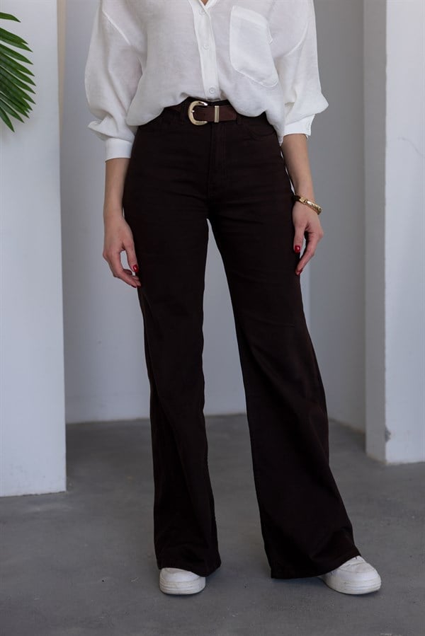 Kemerli Jean Pantolon - KAHVERENGİ
