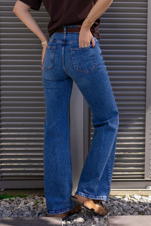 Kemerli Jean Pantolon - MAVİ