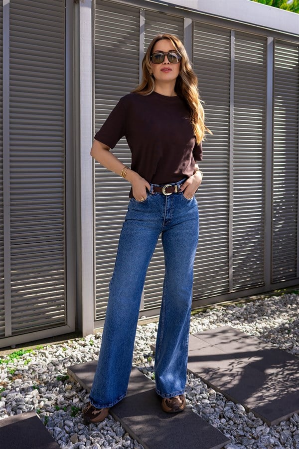 Kemerli Jean Pantolon - MAVİ