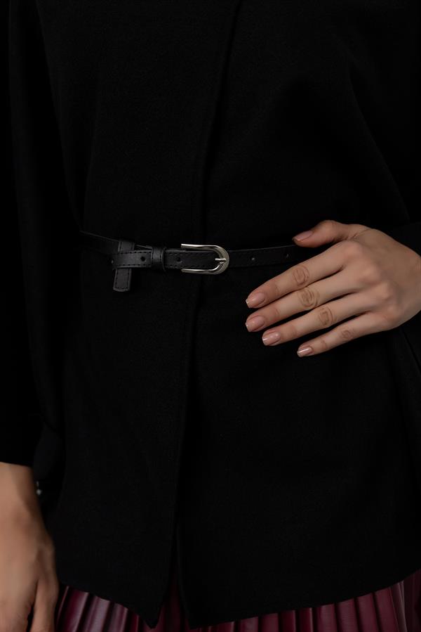 Kemerli Kaşe Panço - SİYAH