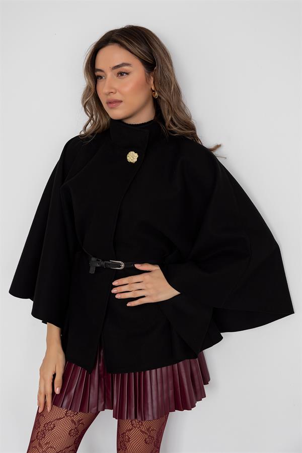 Kemerli Kaşe Panço - SİYAH