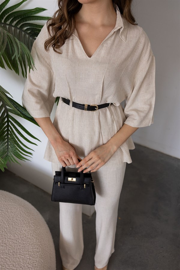 Kemerli Keten Takım - BEJ