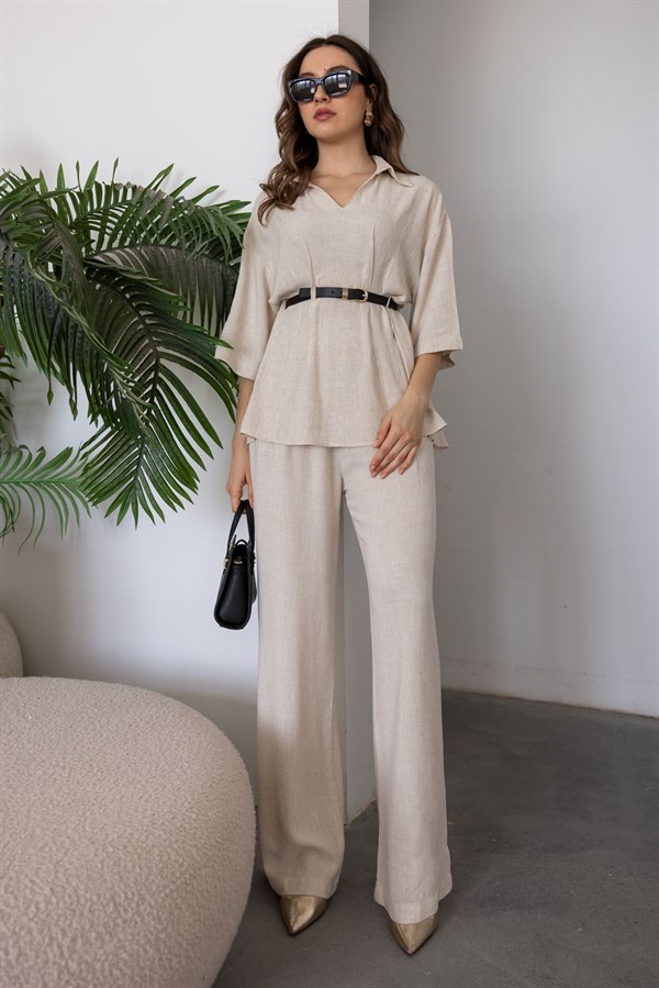 Kemerli Keten Takım - BEJ